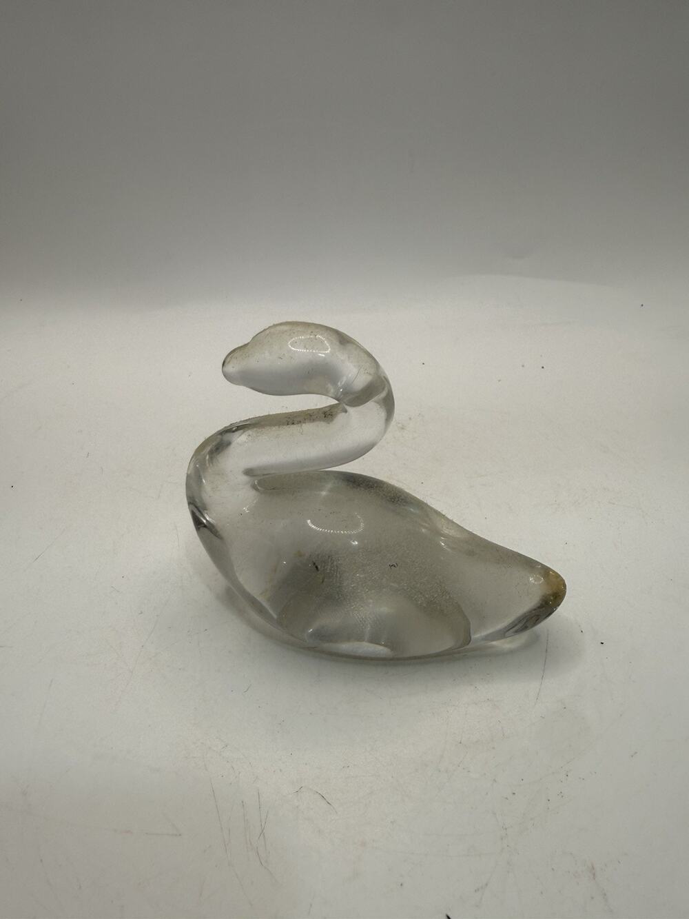Vintage Clear Art Glass Swan Figurine Paperweight Hand Blown 3.25” *